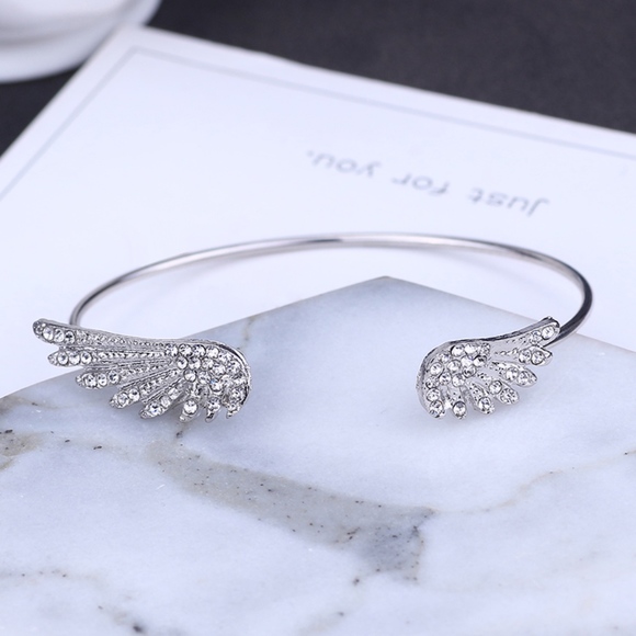 Jewelry - Silver Crystal Angel Wings Cuff Bangle Bracelet